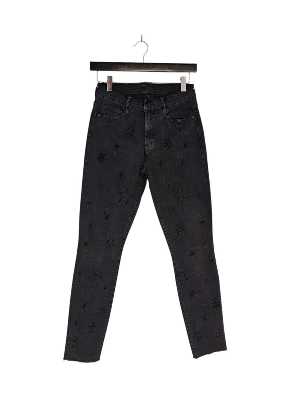 MOTHER The Double Fray Charmer Star Embroidered High Skinny Black‎ Gray Jeans 27